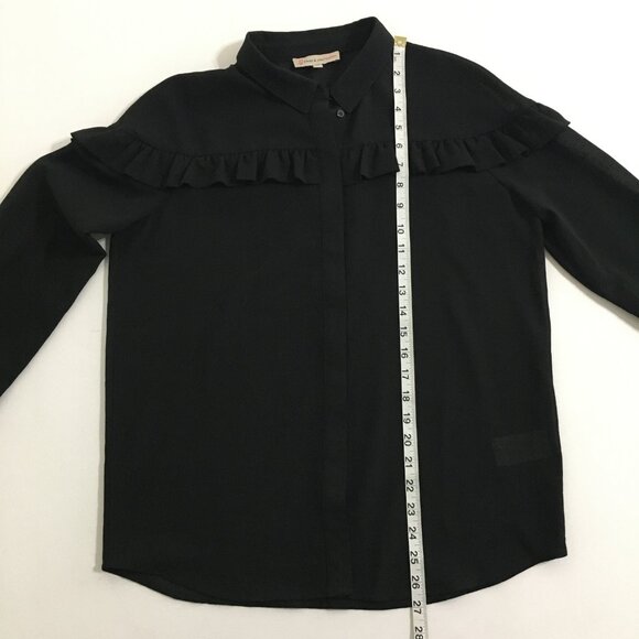 Paul & Joe Sister Black Flowy Semi-Sheer Blouse Size 3 Button Down Collar Ruffle - Picture 12 of 14
